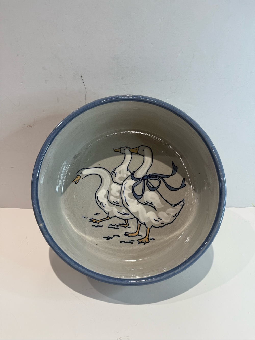 Vintage Louisville Stoneware Country Gaggle of Geese Serving Bowl Blue White
